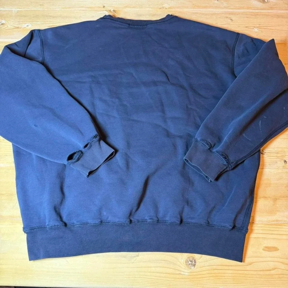 Vintage Polo Ralph Lauren Navy‎ Blue Crewneck Sweatshirt Distressed Mens Large